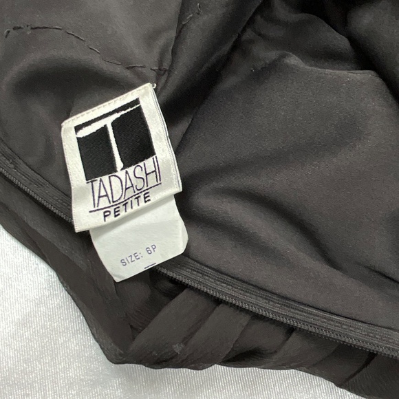 Tadashi Petite 6P 100% Silk Brown Cocktail Dress Ruched V-Neck Midi Evening - Picture 12 of 14